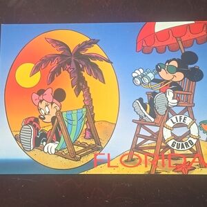 Vintage Disney Unlimited Collection Mickey Minnie Mouse beach Florida postcard